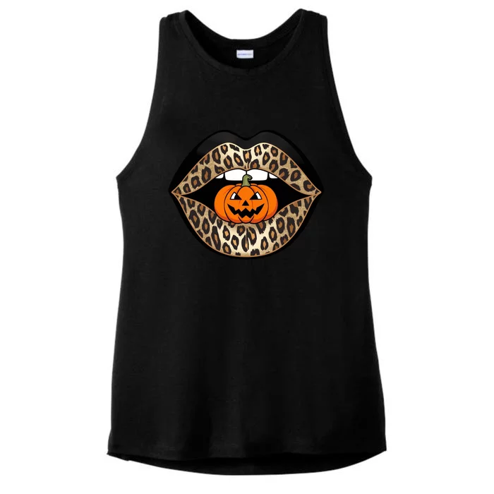 Halloween Cheetah Lips Pumpkin Stylish And Spooky Ladies Tri-Blend Wicking Tank