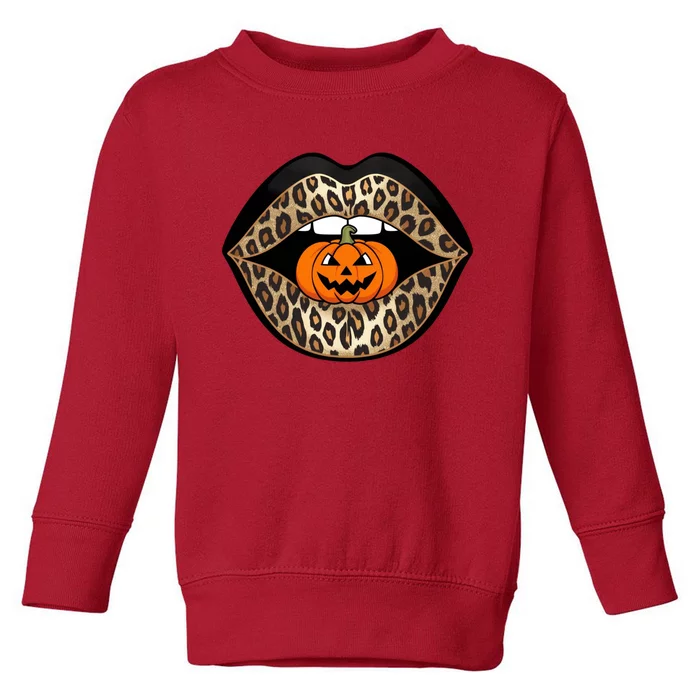 Halloween Cheetah Lips Pumpkin Stylish And Spooky Toddler Sweatshirt