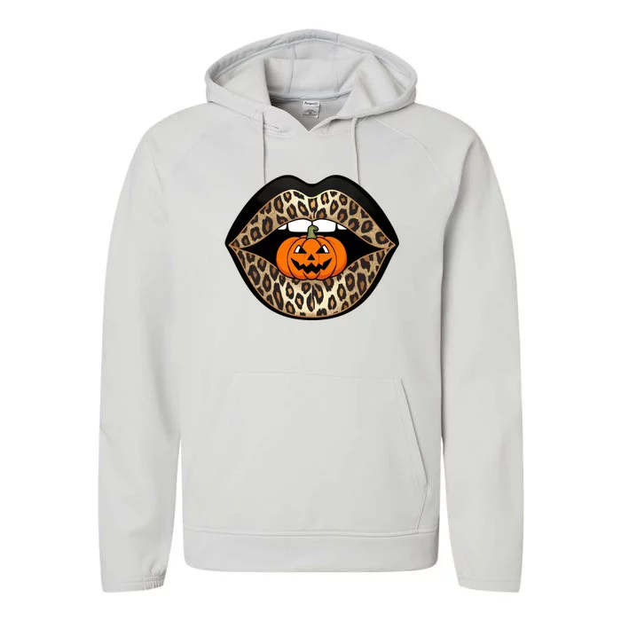 Halloween Cheetah Lips Pumpkin Stylish And Spooky Performance Fleece Hoodie