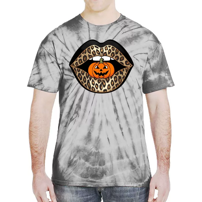 Halloween Cheetah Lips Pumpkin Stylish And Spooky Tie-Dye T-Shirt