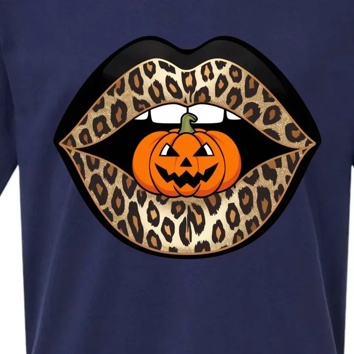 Halloween Cheetah Lips Pumpkin Stylish And Spooky Sueded Cloud Jersey T-Shirt