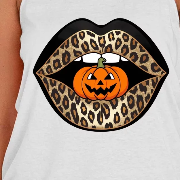 Halloween Cheetah Lips Pumpkin Stylish And Spooky Women's Knotted Racerback Tank