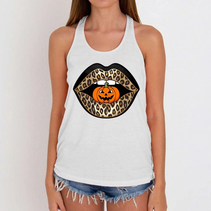 Halloween Cheetah Lips Pumpkin Stylish And Spooky Women's Knotted Racerback Tank