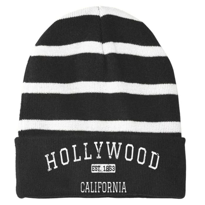 Hollywood California Los Angeles CA Vintage Striped Beanie with Solid Band