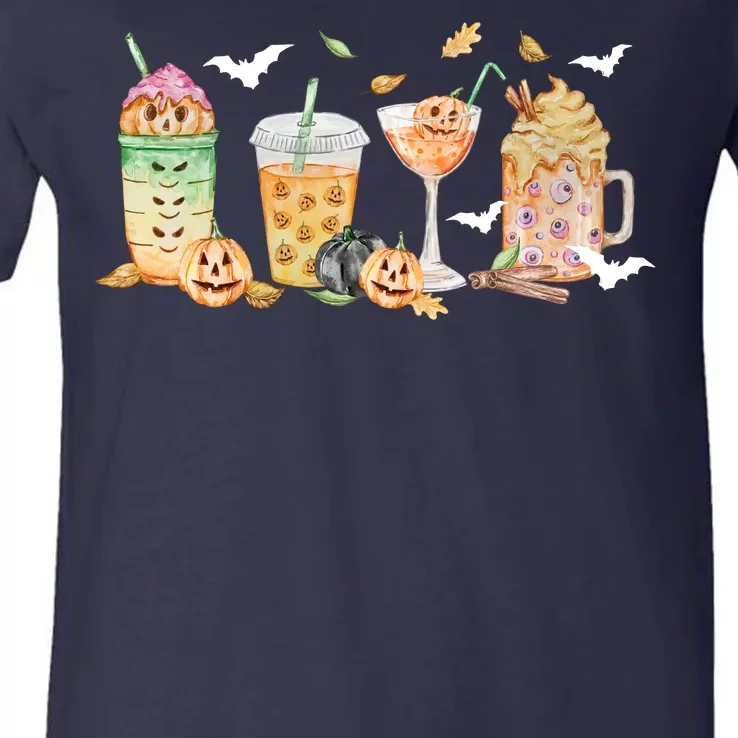 Halloween Coffee Latte Lover V-Neck T-Shirt