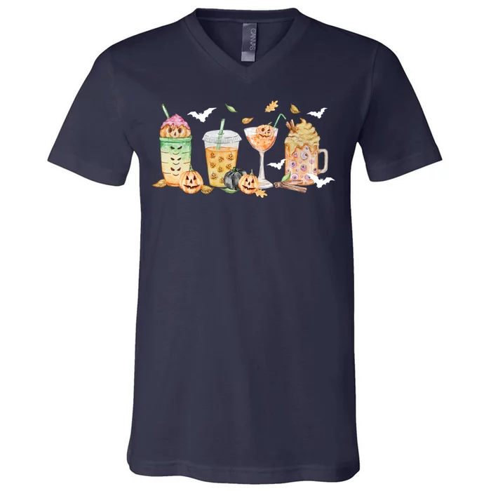 Halloween Coffee Latte Lover V-Neck T-Shirt