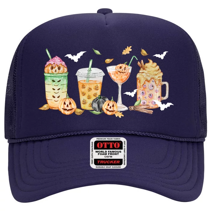 Halloween Coffee Latte Lover High Crown Mesh Trucker Hat