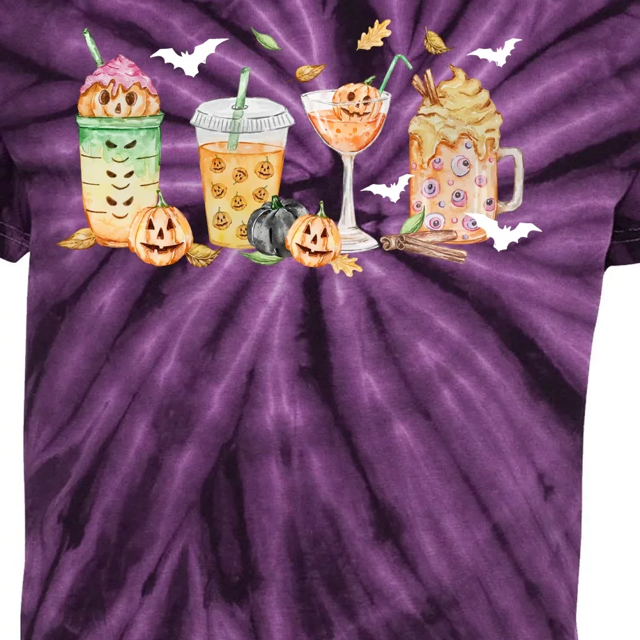 Halloween Coffee Latte Lover Kids Tie-Dye T-Shirt