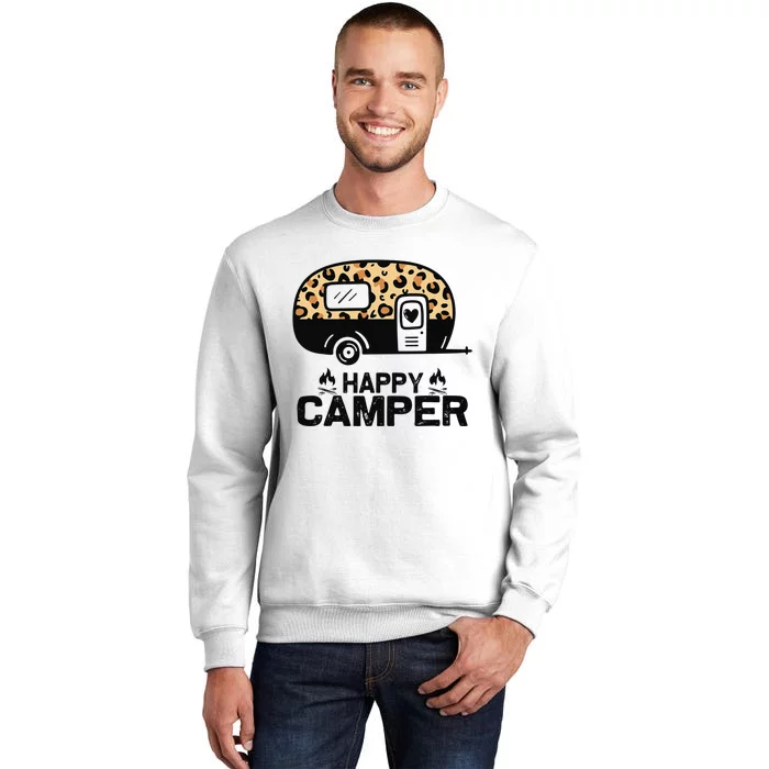 Happy Camper Leopard Funny Matching Camping Crew Sweatshirt