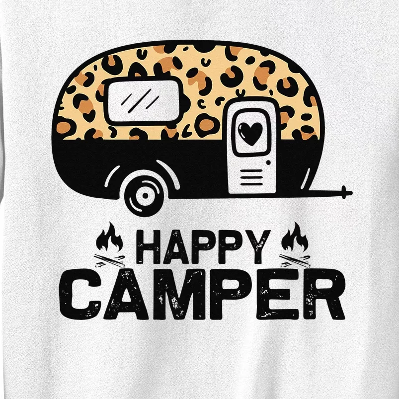 Happy Camper Leopard Funny Matching Camping Crew Sweatshirt