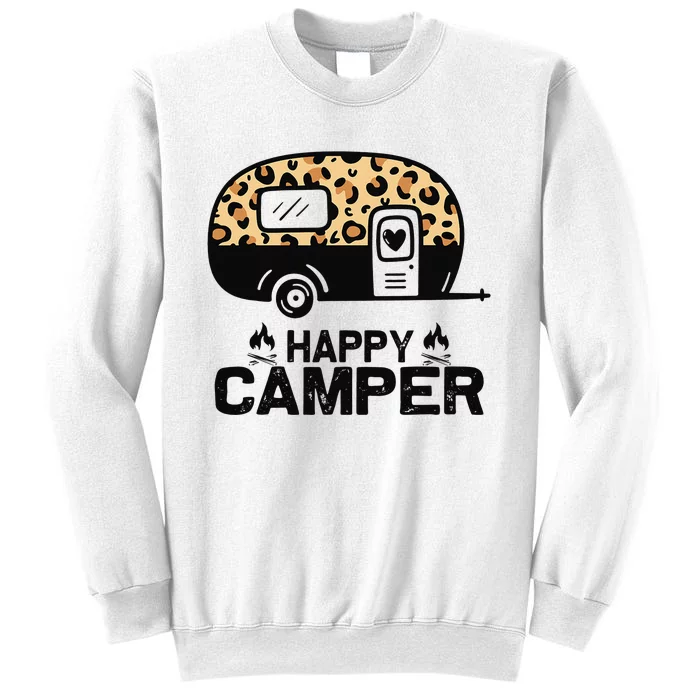 Happy Camper Leopard Funny Matching Camping Crew Sweatshirt