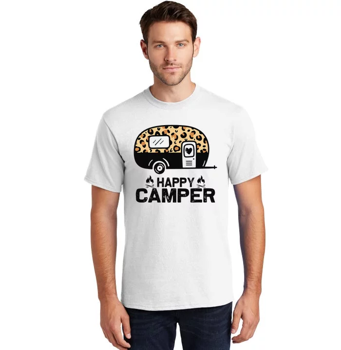 Happy Camper Leopard Funny Matching Camping Crew Tall T-Shirt