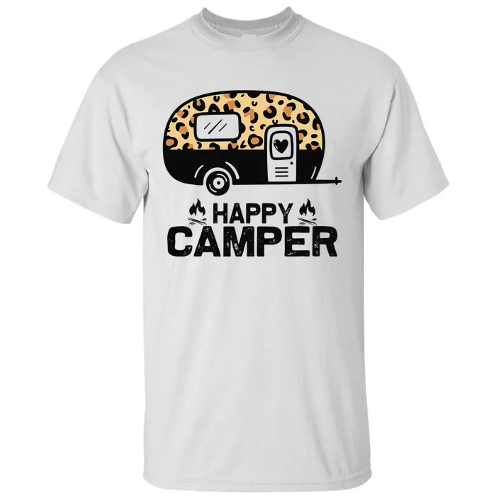 Happy Camper Leopard Funny Matching Camping Crew Tall T-Shirt