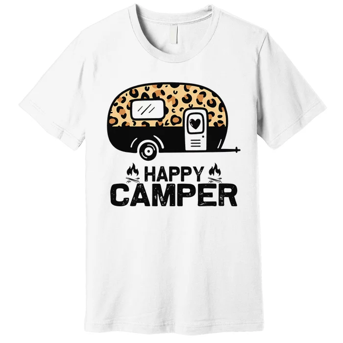 Happy Camper Leopard Funny Matching Camping Crew Premium T-Shirt