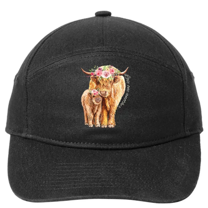 Highland Cattle Lover Cow Calf Farm Love One Another Cute 7-Panel Snapback Hat