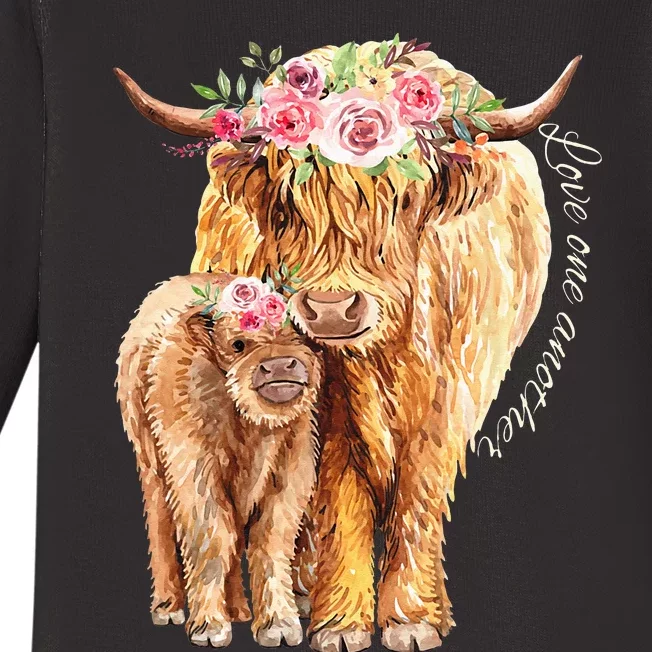 Highland Cattle Lover Cow Calf Farm Love One Another Cute Baby Long Sleeve Bodysuit