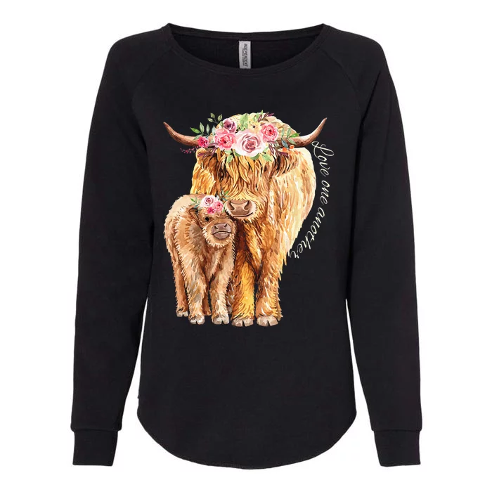 Highland Cattle Lover Cow Calf Farm Love One Another Cute Womens California Wash Sweatshirt