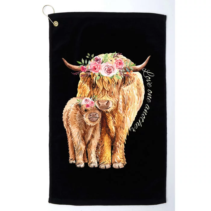 Highland Cattle Lover Cow Calf Farm Love One Another Cute Platinum Collection Golf Towel