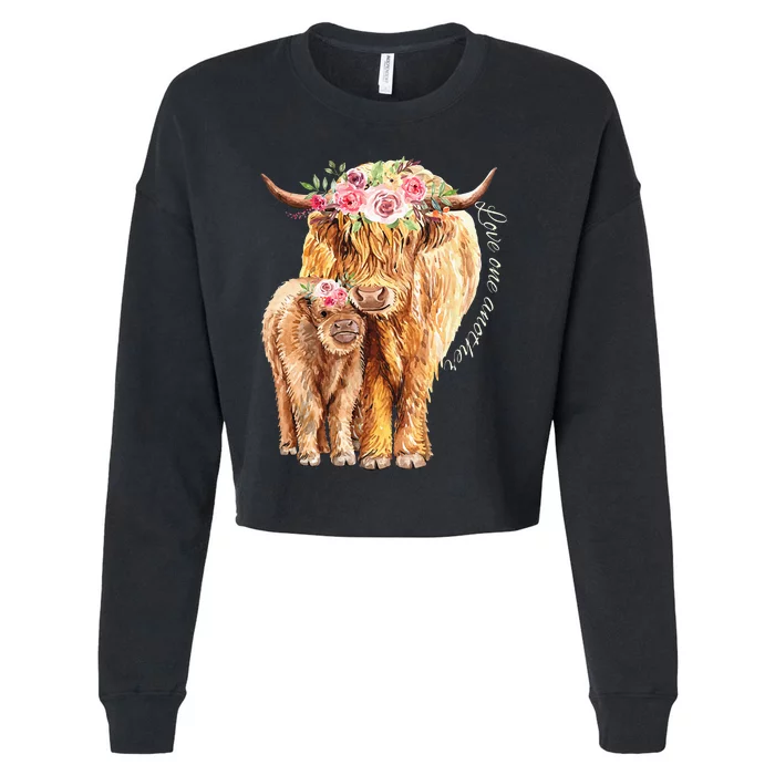 Highland Cattle Lover Cow Calf Farm Love One Another Cute Cropped Pullover Crew