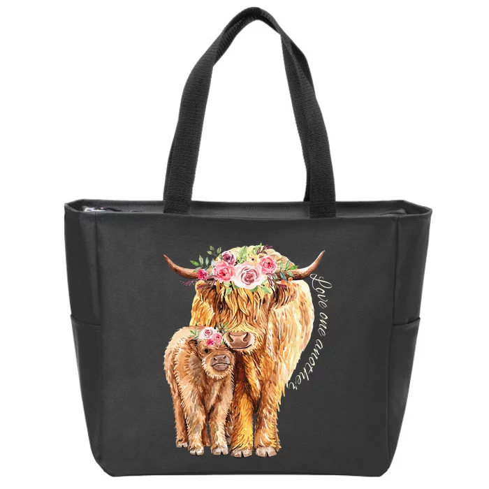 Highland Cattle Lover Cow Calf Farm Love One Another Cute Zip Tote Bag