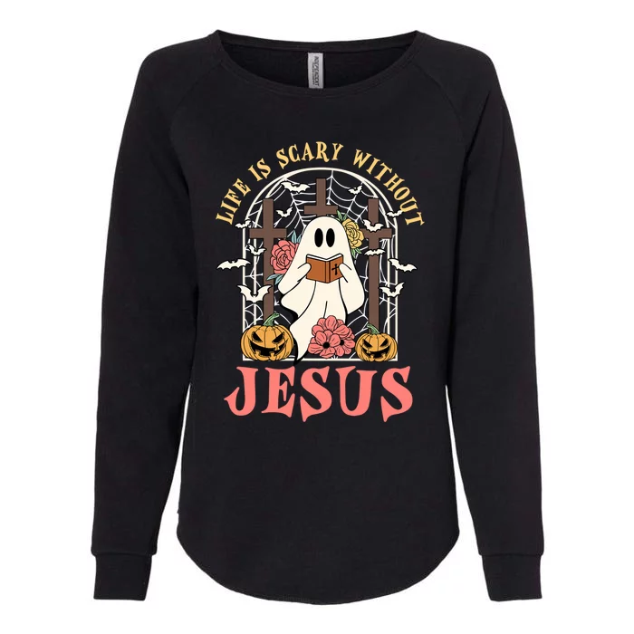 Halloween Christian Life Is Scary Without Jesus Lover Groovy Cute Gift Womens California Wash Sweatshirt