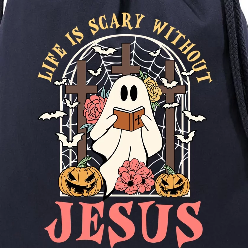 Halloween Christian Life Is Scary Without Jesus Lover Groovy Cute Gift Drawstring Bag