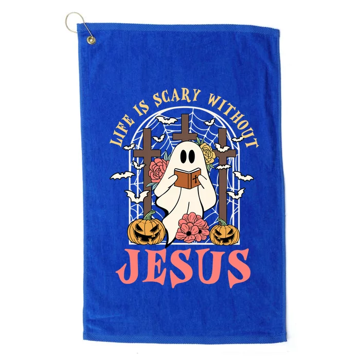 Halloween Christian Life Is Scary Without Jesus Lover Groovy Cute Gift Platinum Collection Golf Towel