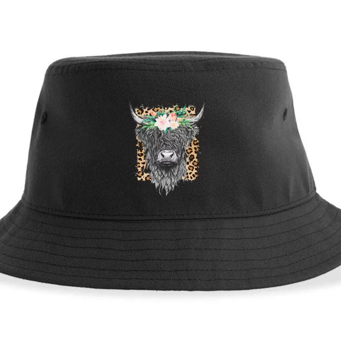 Highland Castle Leopard Flower Cow Western Cowhide Cowgirl Sustainable Bucket Hat