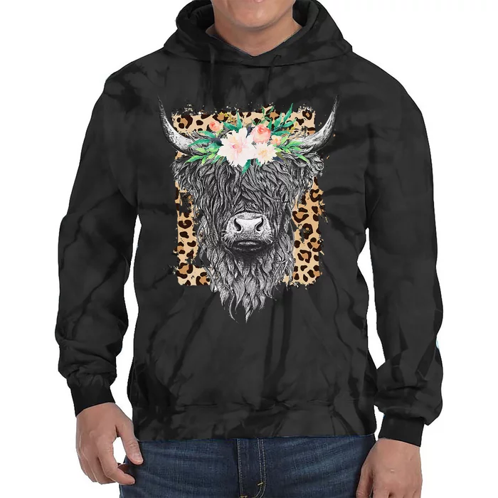 Highland Castle Leopard Flower Cow Western Cowhide Cowgirl Tie Dye Hoodie