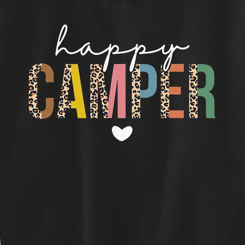 Happy Camper Leopard Camping Lover Outdoor Activities Camper Kids Sweatshirt