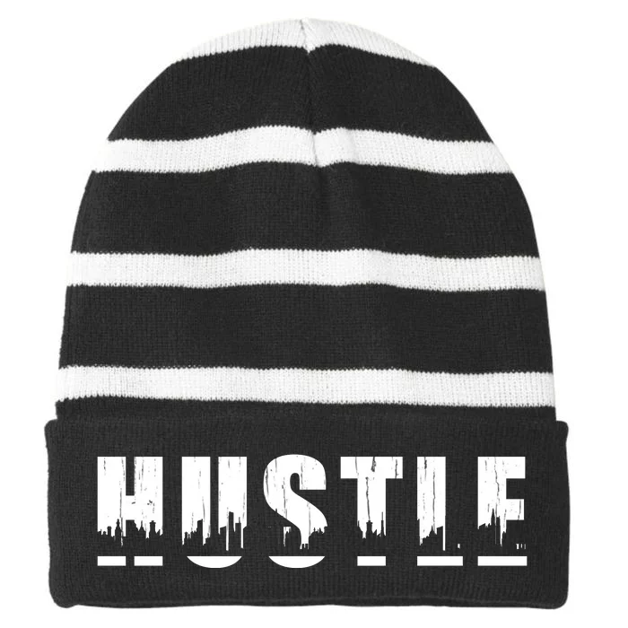 Hustle City Logo Striped Beanie with Solid Band