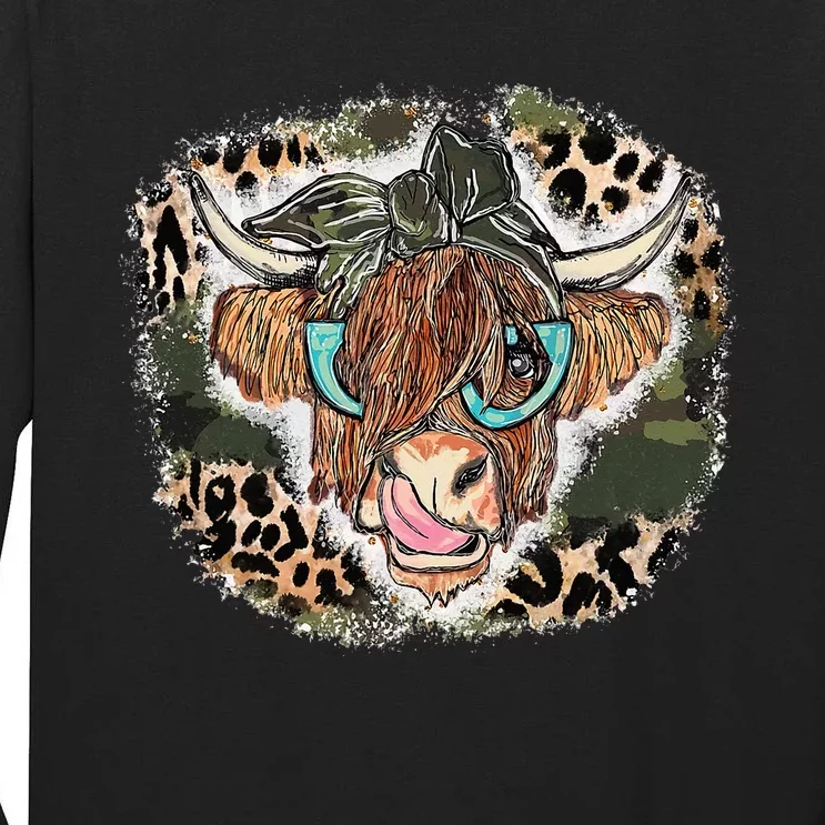 Highland Cow Leopard Bandana Cow Cowhide Western Tall Long Sleeve T-Shirt