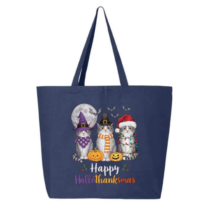 Hallothanksmas Cat Lover Gift Halloween Thanksgiving Christmas 25L Jumbo Tote