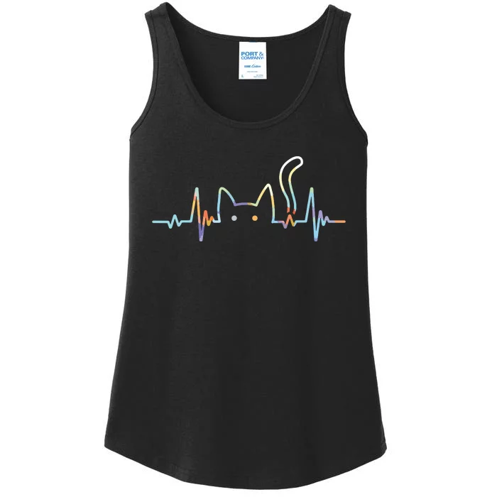 Heartbeat Cat Lover Animal Silhouette Cute Cat Ladies Essential Tank