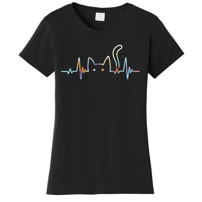 Heartbeat Cat Lover Animal Silhouette Cute Cat Women's T-Shirt