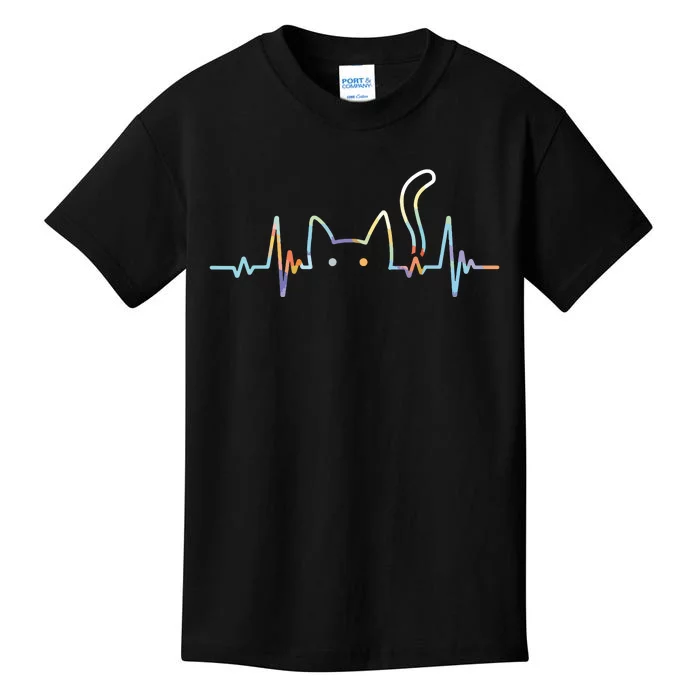 Heartbeat Cat Lover Animal Silhouette Cute Cat Kids T-Shirt