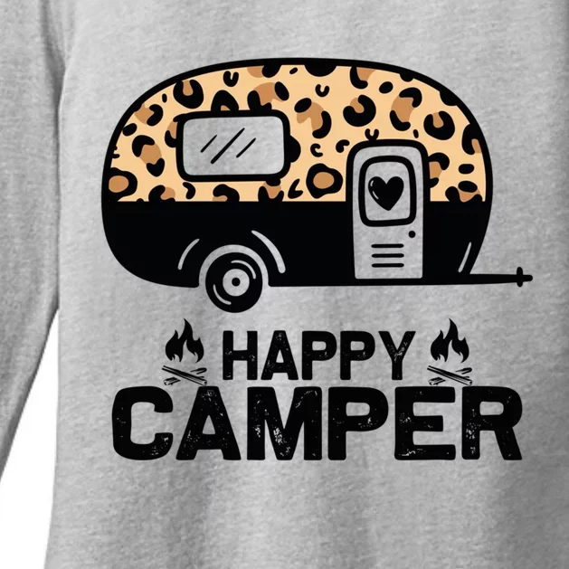 Happy Camper Leopard Funny Matching Camping Crew Funny Gift Womens CVC Long Sleeve Shirt