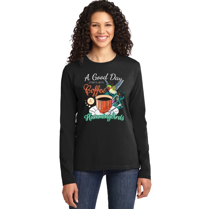 Hummingbirds Coffee Lover Nectar Feeder Animal Birds Gift Ladies Long Sleeve Shirt