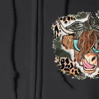 Highland Cow Leopard Bandana Cowgirl Cowhide Western Full Zip Hoodie