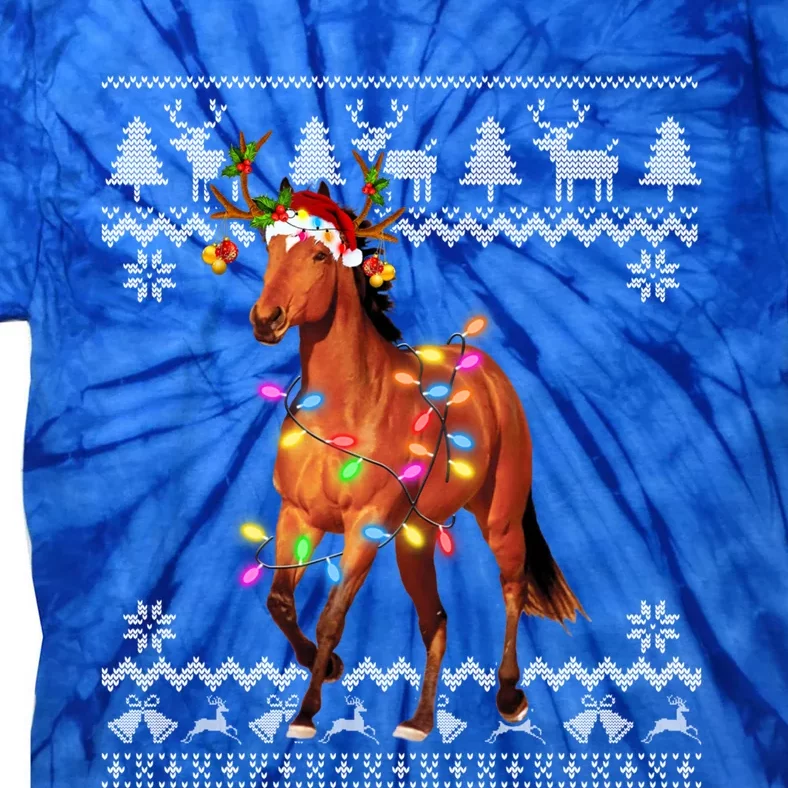 Horse Christmas Lights Santa Hat Xmas Ornat Great Gift Tie-Dye T-Shirt