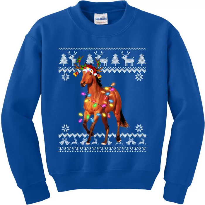 Horse Christmas Lights Santa Hat Xmas Ornat Great Gift Kids Sweatshirt