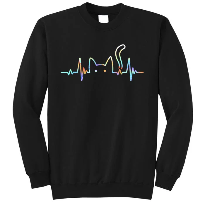 Heartbeat Cat Lover Animal Silhouette Cute Cat Tall Sweatshirt