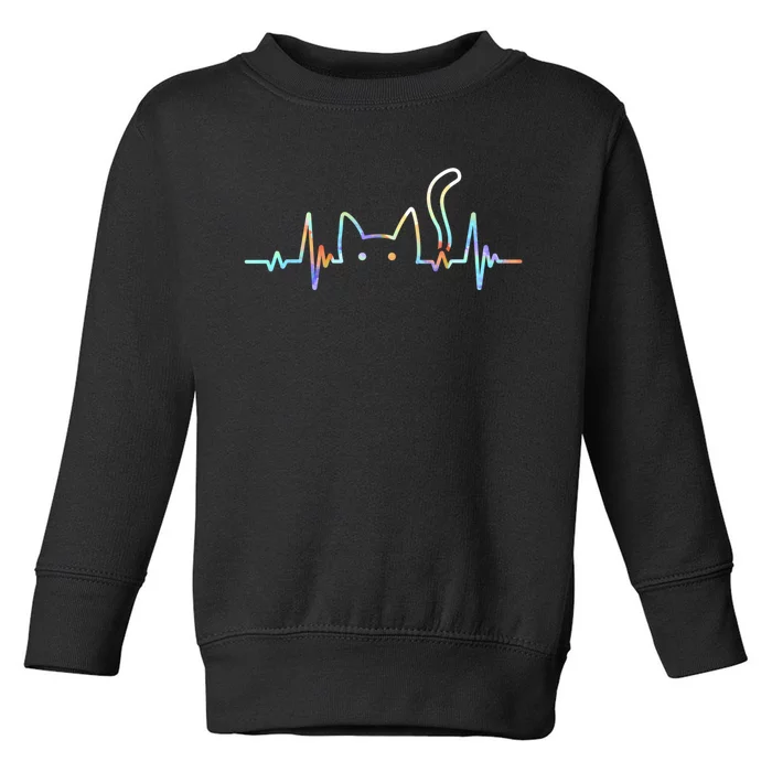 Heartbeat Cat Lover Animal Silhouette Cute Cat Toddler Sweatshirt