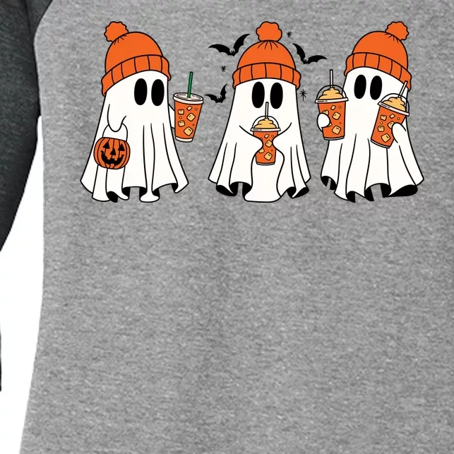 Halloween Coffee Lover Ghost Women's Tri-Blend 3/4-Sleeve Raglan Shirt