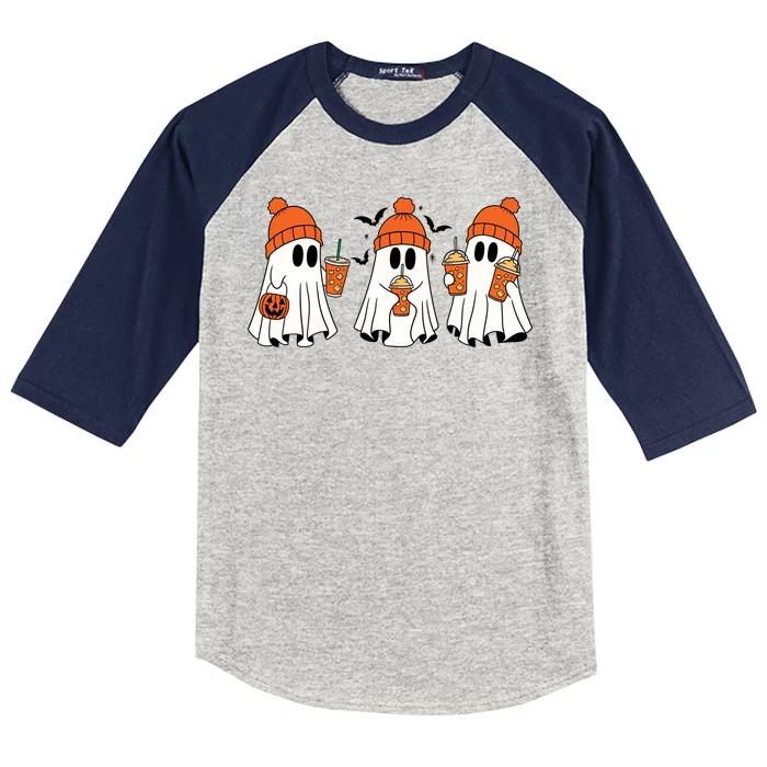 Halloween Coffee Lover Ghost Kids Colorblock Raglan Jersey