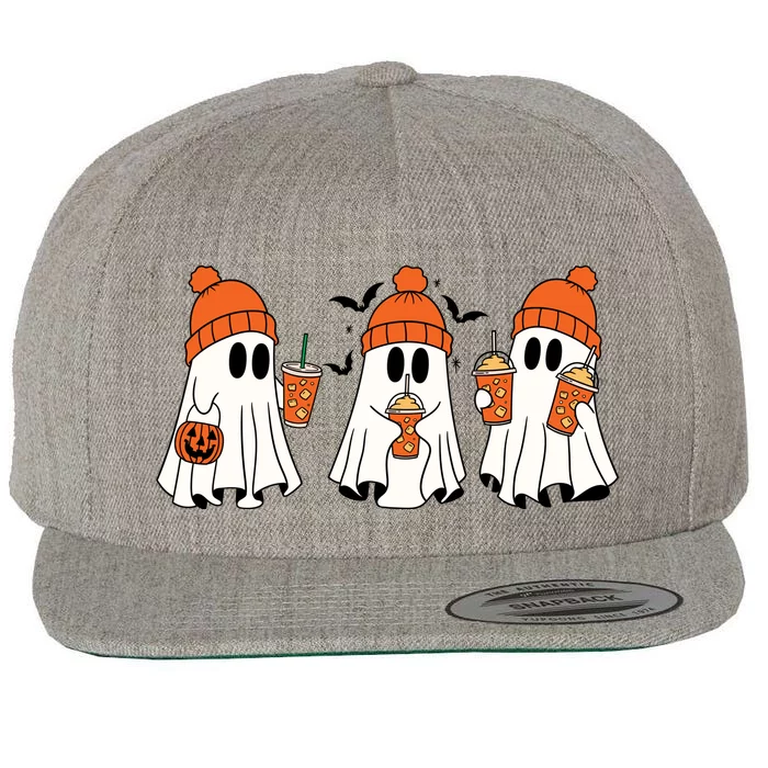 Halloween Coffee Lover Ghost Wool Snapback Cap