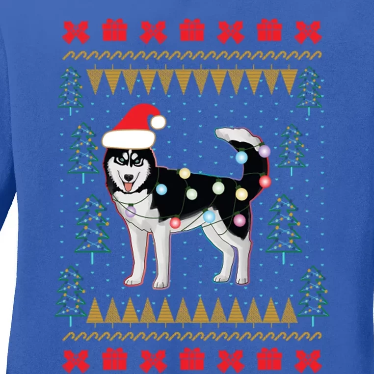 Huskyuglysweater Christmas Lights Cute Gift Ladies Long Sleeve Shirt