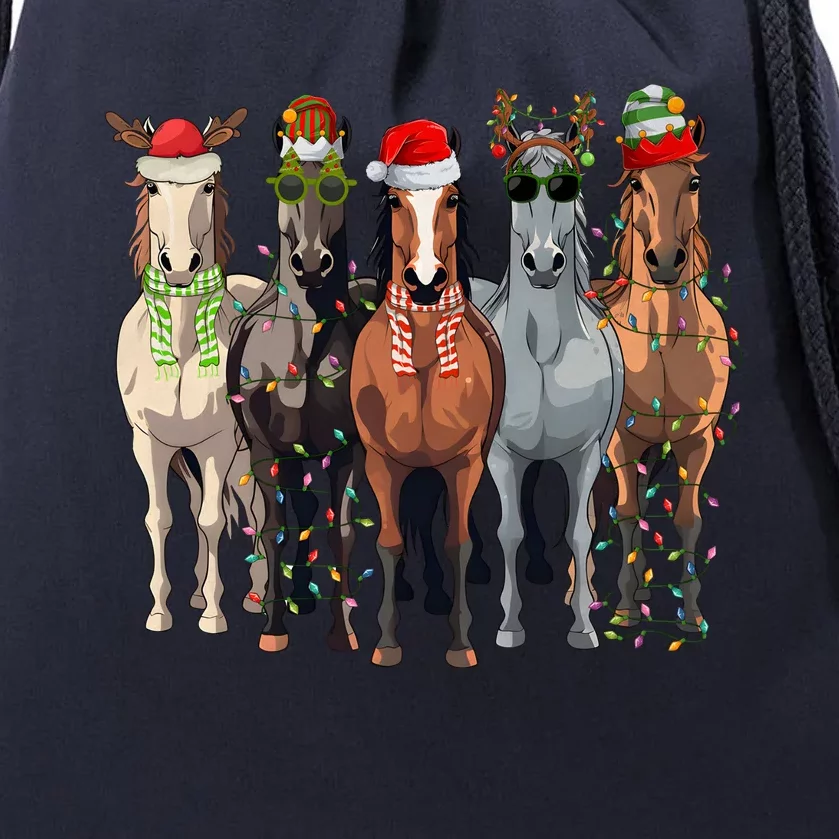 Horse Christmas Lights Holiday Season Xmas Drawstring Bag