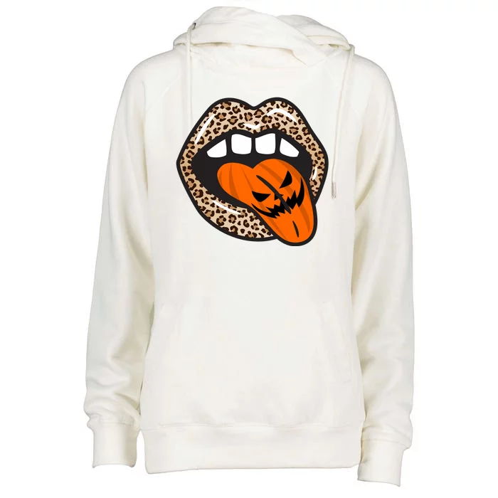 Halloween Cheetah Lips Pumpkin Womens Funnel Neck Pullover Hood