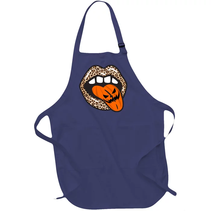 Halloween Cheetah Lips Pumpkin Full-Length Apron With Pocket